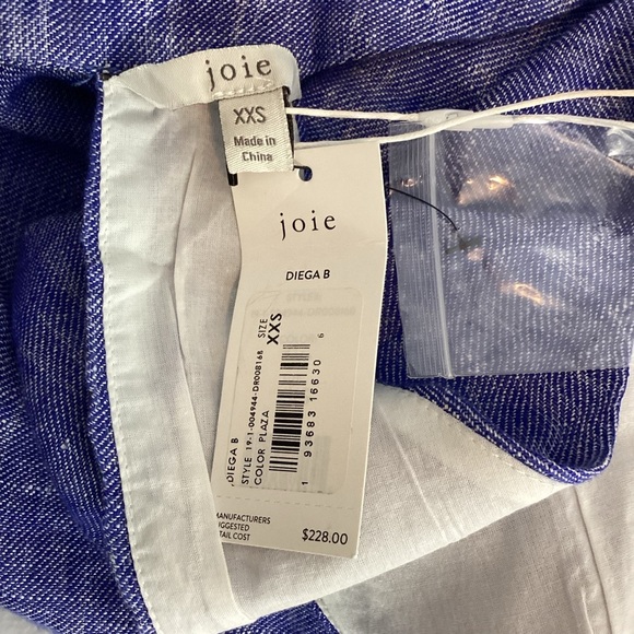 Joie Diega Linen Drawstring Tank Dress Plaza Blue XXS - Picture 6 of 7